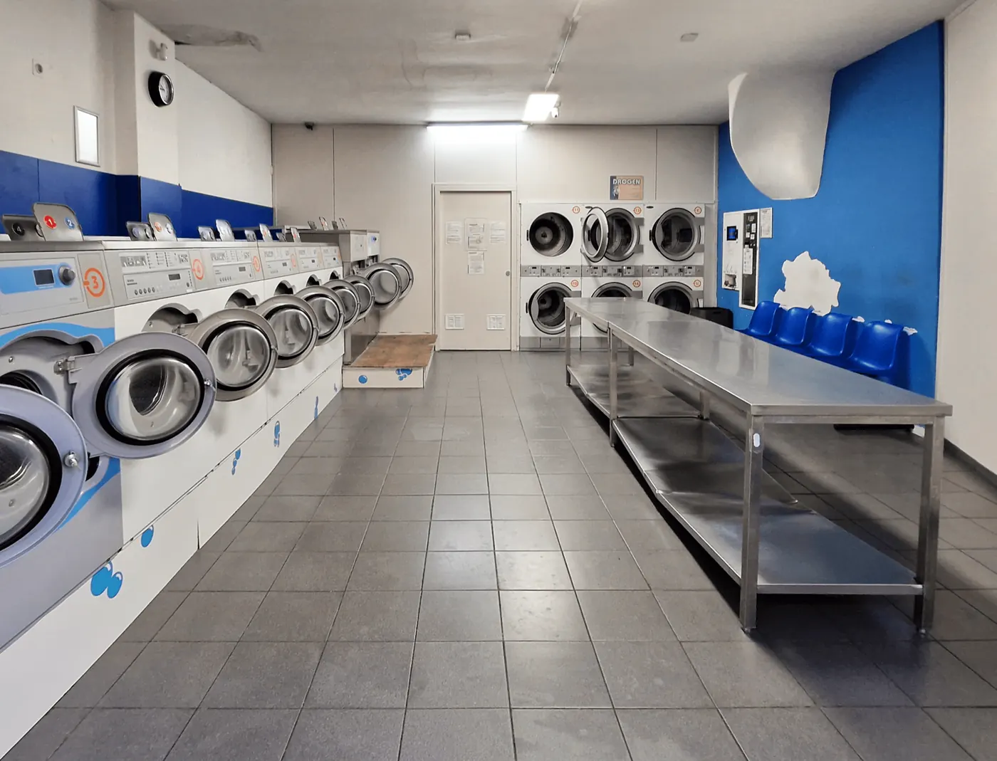 Self-service laundromat interior